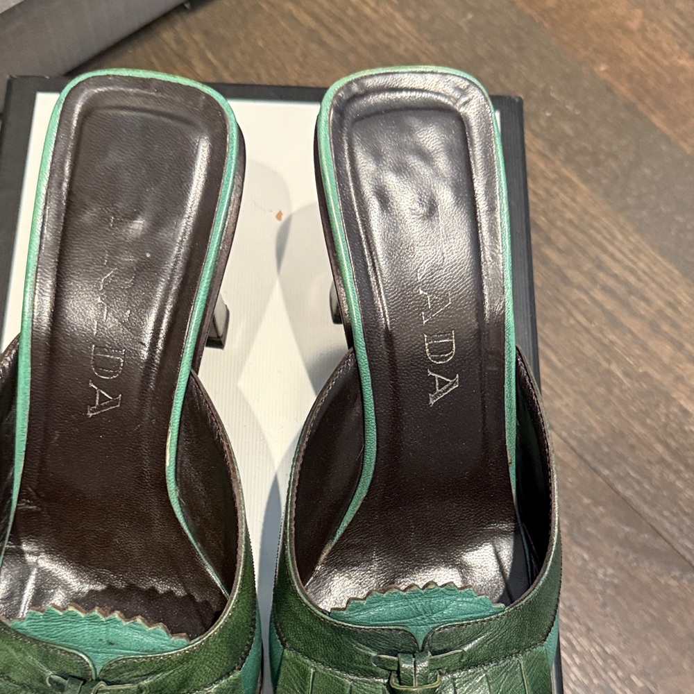 Prada Green Tassel Leather Mules - Picture 6 of 7